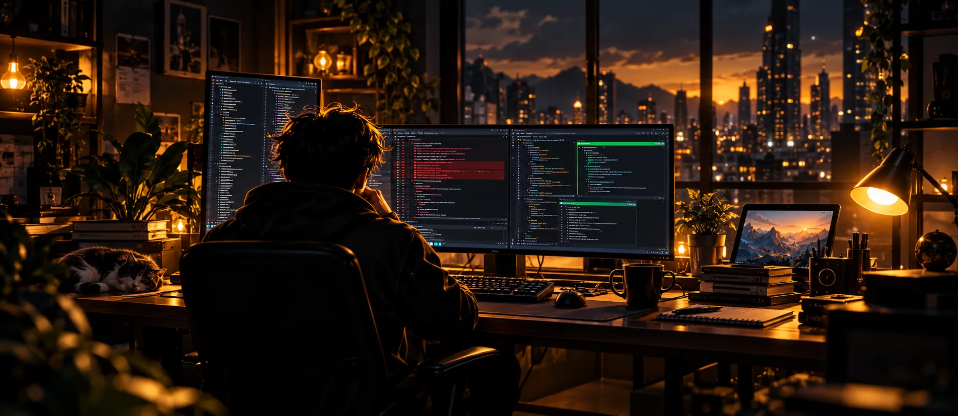 A developer staring at an error highlighted in red on their monitor
